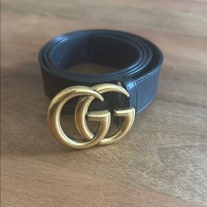 Gucci Black Belt with Gold GG Buckle